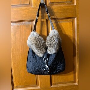 Vintage Coach Soho Quilted Rabbit Fur Hobo Y2K